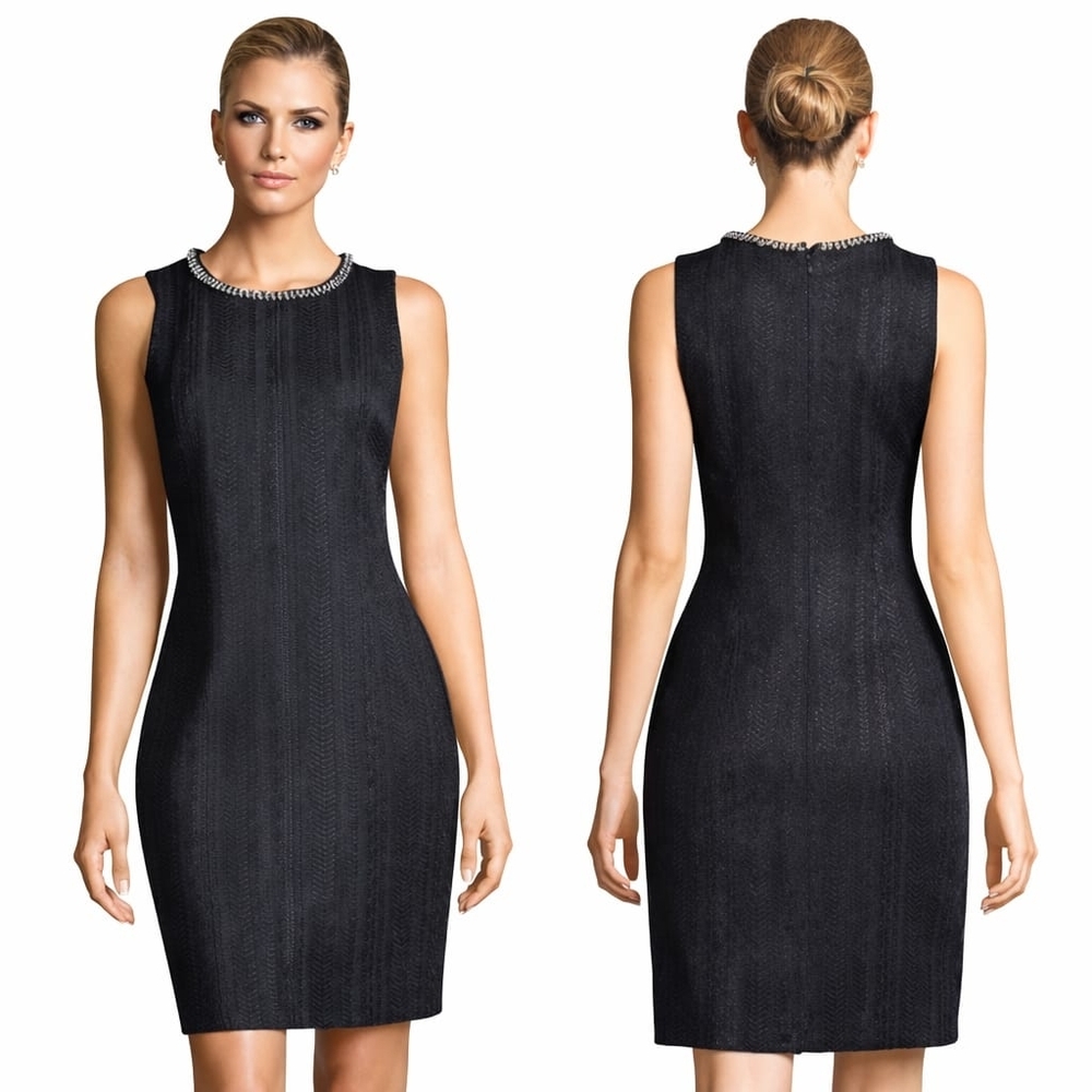 New Karl Lagerfeld Black Sheath Dress Embellished Neckline Pearl